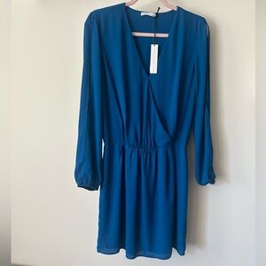 Blue Long-Sleeve V-Neck Dress